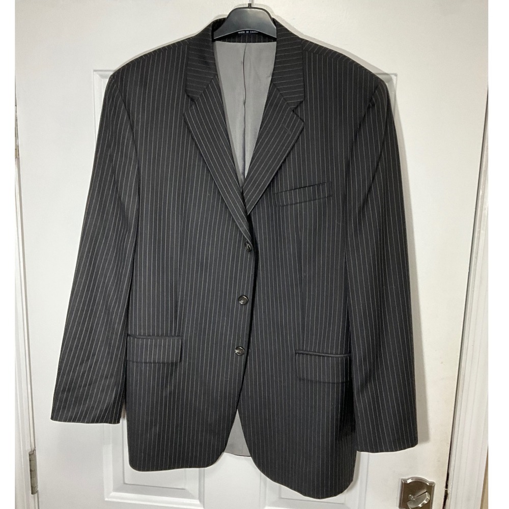 Ralph Lauren Mens 44L Pinstripe Wool Blazer Jacket Charcoal Grey 3-Button Suit